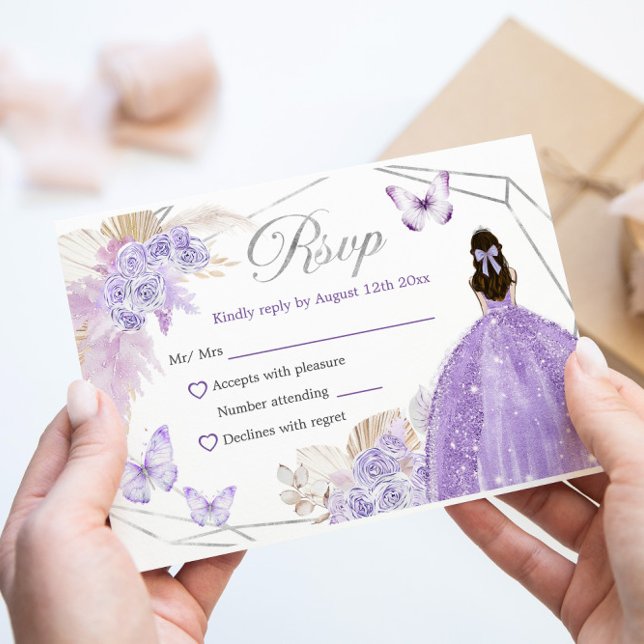 Silver Lila Boho Butterfly Quinceañera OSA Kort (Skapare uppladdad)