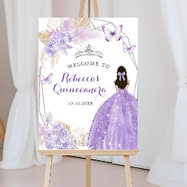 Silver Lila Boho Butterfly Quinceañera Välkommen Poster