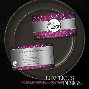 Silver Lila Burgundy Glitter Stars och Logotyp Chi Visitkort
