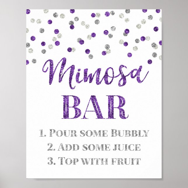 Silver Lila Confetti Mimosa Pub Sign Bröllop Poster (Framsidan)