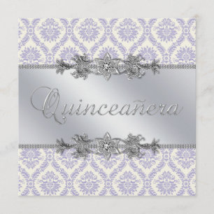 Silver Lila Damast Quinceanera Inbjudningar