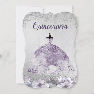 Silver Lila Dress Blommigt Quinceanera Inbjudan