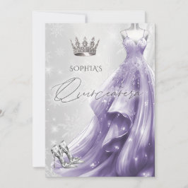 Silver Lila Dress Winter Snöflingor Quinceañera Inbjudningar