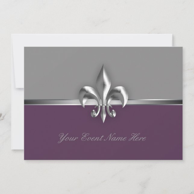 Silver Lila Fleur de Lis-händelsen Inbjudningar (Framsida)