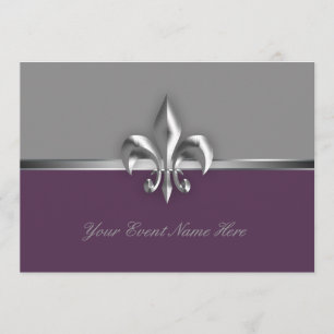 Silver Lila Fleur de Lis-händelsen Inbjudningar