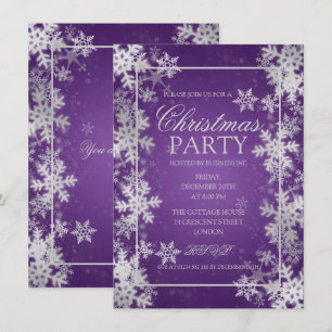 Silver Lila Foil Snöflingor jul Party Inbjudningar