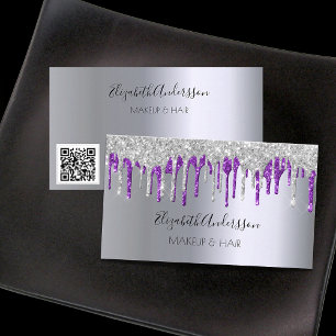 Silver lila glitter droppar makeup hair QR kod Visitkort
