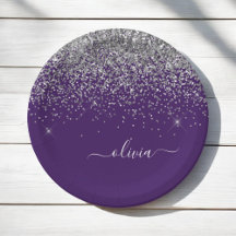 Silver Lila Glitter Flicka Monogram Namn