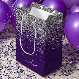 Silver Lila Glitter Flickig Monogram Namn