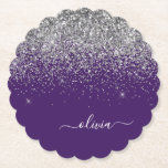 Silver Lila Glitter Girly Monogram Namn Underlägg Papper<br><div class="desc">Lila och Silver Gnistra Glitter Skriptmonogram Namn Pappra Underlägg. Det gör perfekt studenten,  födelsedag,  bröllop,  möhippa,  årsdag,  babydusch eller bachelorette-fest till någon som glam lyx och chic stilar.</div>