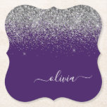 Silver Lila Glitter Girly Monogram Namn Underlägg Papper<br><div class="desc">Lila och Silver Gnistra Glitter Skriptmonogram Namn Pappra Underlägg. Det gör perfekt studenten,  födelsedag,  bröllop,  möhippa,  årsdag,  babydusch eller bachelorette-fest till någon som glam lyx och chic stilar.</div>