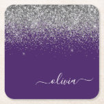 Silver Lila Glitter Girly Monogram Namn Underlägg Papper Kvadrat<br><div class="desc">Lila och Silver Gnistra Glitter Skriptmonogram Namn Pappra Underlägg. Det gör perfekt studenten,  födelsedag,  bröllop,  möhippa,  årsdag,  babydusch eller bachelorette-fest till någon som glam lyx och chic stilar.</div>