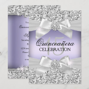 Silver Lila Glitter Juvel Båge Quinceanera Inbjudningar