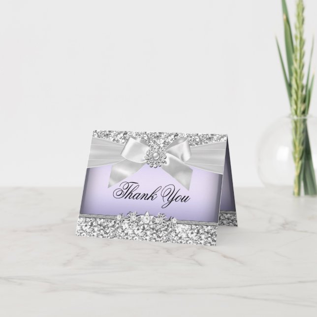 Silver Lila Glitter & Juvel Båge Tacksamhetskort Tack Kort (Framsida)
