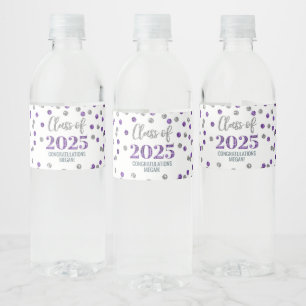 Silver Lila Glitter, klass 2025 Studenten Vattenflaskor Etikett