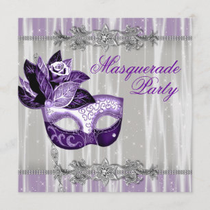 Silver Lila Glitter Lila Maskeradfest Inbjudningar