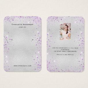 Silver lila glitter örringar fotokort för visning visitkort