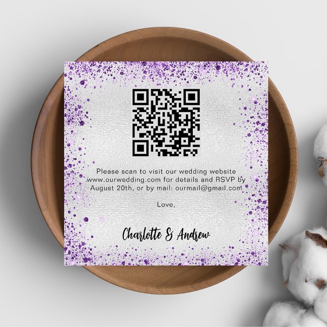 Silver lila glitter QR-bröllop OSA Tilläggskort (Skapare uppladdad)