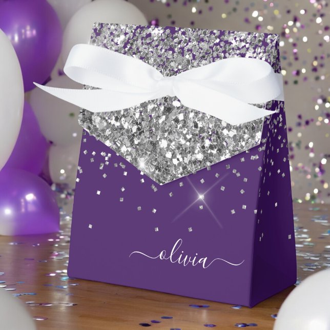Silver Lila Glitter Tjej Monogram Namn Presentaskar (Skapare uppladdad)