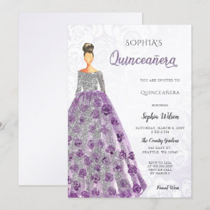 Silver Lila Gnistra Dress Quinceanera Inbjudningar