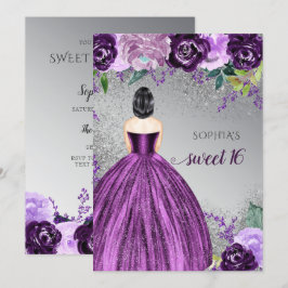 Silver Lila Gnistra Dress Sweet 16-årsdag Invi Inbjudningar