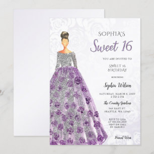 Silver Lila Gnistra Dress Sweet 16-årsdag Invi Inbjudningar