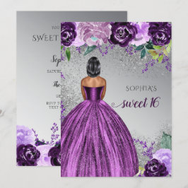 Silver Lila Gnistra Dress Sweet 16-årsdag Invi Inbjudningar
