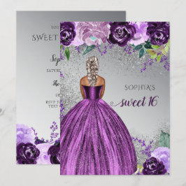Silver Lila Gnistra Dress Sweet 16 födelsedag Inbjudningar