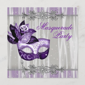 Silver lila gnistrar lila maskeradparty inbjudningar
