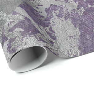 Silver Lila Grått Marble Shiny Metallic Strokes Presentpapper