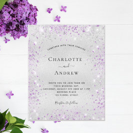 Silver lila Lavender glitter bröllopsinbjudan