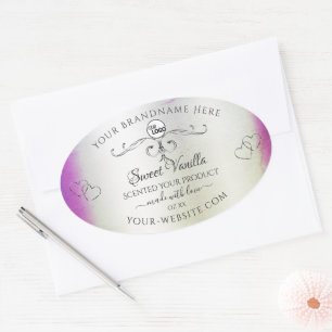 Silver Lila Marble Ornate Product Labels Logotyp Ovalt Klistermärke