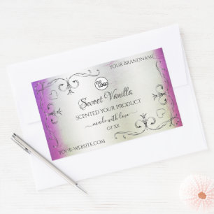 Silver Lila Marble Ornate Product Labels Logotyp Rektangulärt Klistermärke