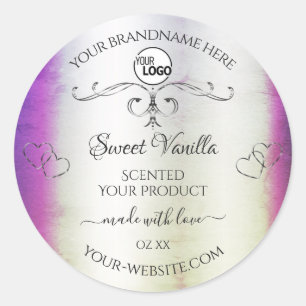 Silver Lila Marble Ornate Product Labels Logotyp Runt Klistermärke