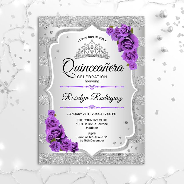 Silver Lila Quinceanera-inbjudan Inbjudningar (Skapare uppladdad)