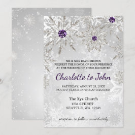 silver lila snöflingor vinterinbjudan till bröllop inbjudningar
