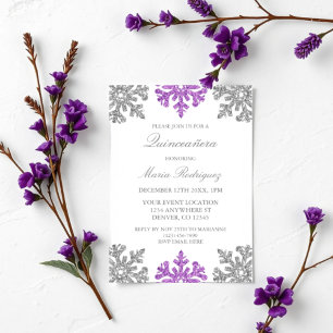 Silver Lila Snowflake Winter Quinceanera Inbjudningar
