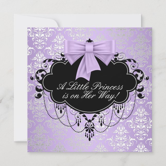 Silver Lila Svart Prinsessa Baby Girl Shower Inbjudningar (Framsida)
