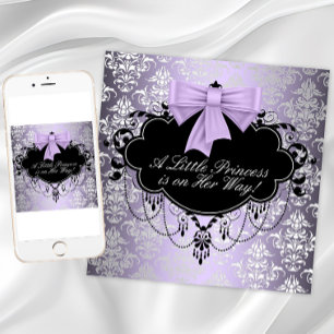 Silver Lila Svart Prinsessa Baby Girl Shower Inbjudningar
