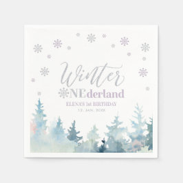 Silver & Lila Winter Onederland 1:a födelsedag Pappersservett