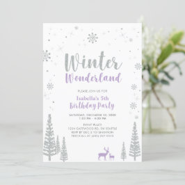 Silver & Lila Winter Wonderland Girl Birthday Inbjudningar
