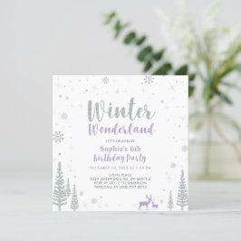 Silver & Lila Winter Wonderland Girl Birthday Inbjudningar