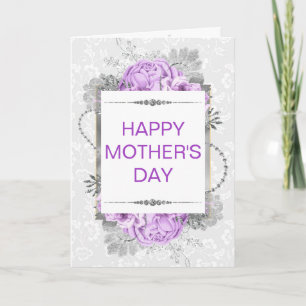 Silver & Lilac Blommor & Glitter Mors Dag Kort
