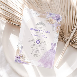 Silver Lilac Boho Blommigt Quinceañera 15:e födels Inbjudningar