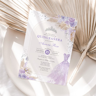 Silver Lilac Boho Blommigt Quinceañera 15:e födels Inbjudningar