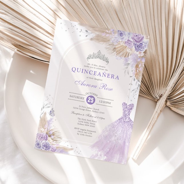 Silver Lilac Boho Blommigt Quinceañera 15:e födels Inbjudningar (Skapare uppladdad)