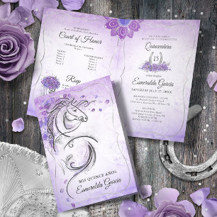 Silver Lilac Lavender Charro Quinceanera Foldad Inbjudan