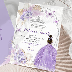 Silver Lilac Lila Boho Butterfly Quinceañera Inbjudningar