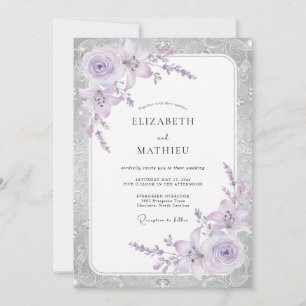 Silver Lilac Petal Bröllop Inbjudningar