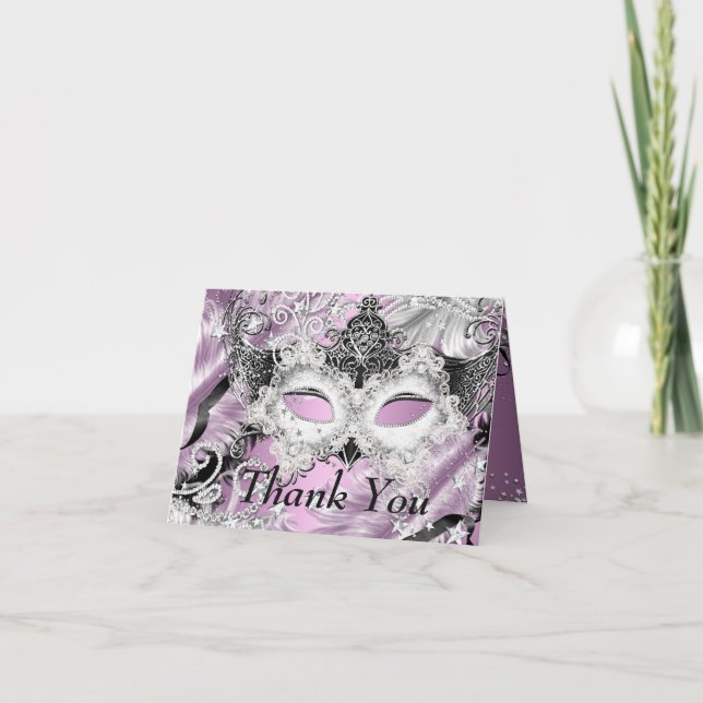 Silver Lilac Sparkle Mask Masquerade Tack Kort (Framsida)
